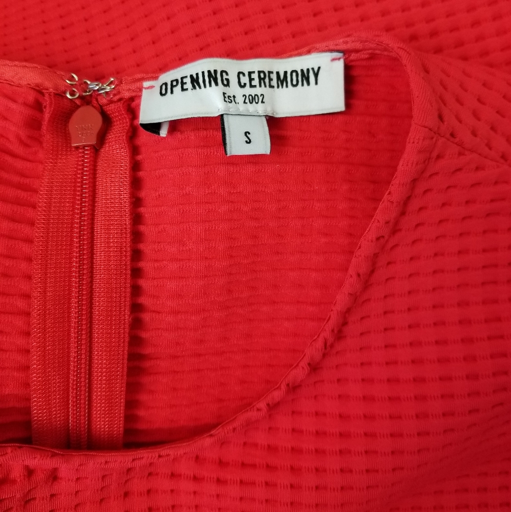 Opening Ceremony Clos Textured Dress Cherry Red Short Sleeves Size Small - Picture 14 of 15
